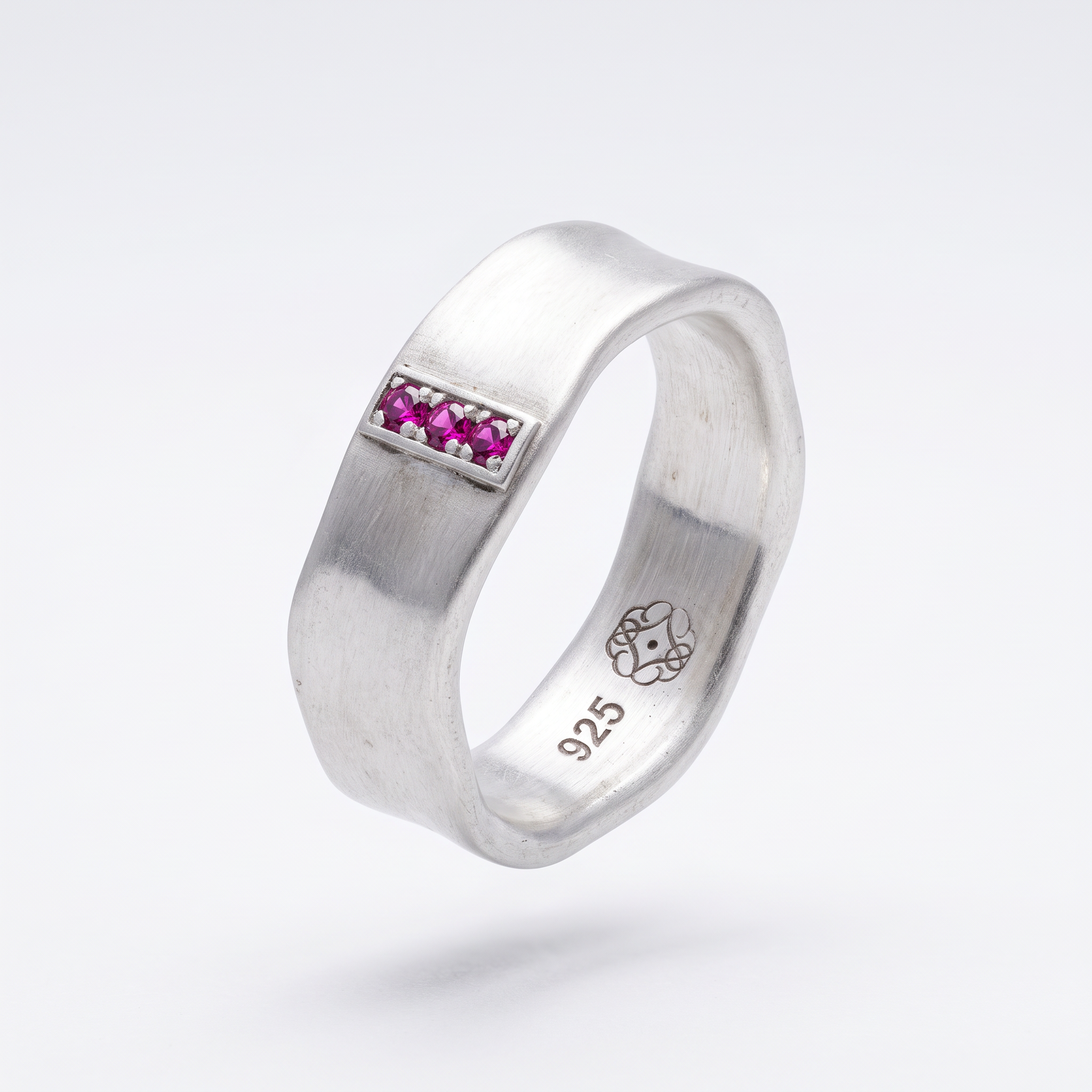 Silver Ring — Men — Red-stone face